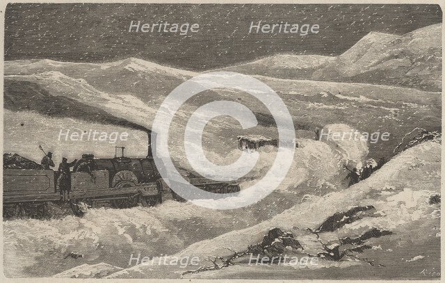 Train blocked by snow in the Guadarrama pass in winter 1874, engraving of the time.