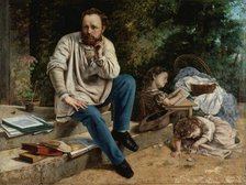 Pierre-Joseph Proudhon et ses enfants en 1853, 1865. Creator: Gustave Courbet.