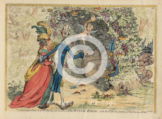 The Nuptial Bower with the Evil-One, peeping at the Charms of Eden, 1797. Creator: Gillray, James (1757-1815).