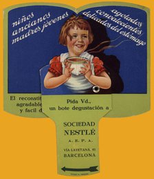Advertising for Nescao, product of Nestle Company. Pull-down fan. Around 1930.