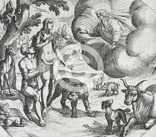 Adam and Eve Placed in the Garden of Eden, 16th century. Creator: Antonio Tempesta.
