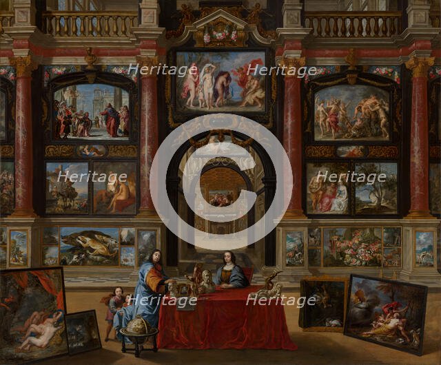 Interior with Figures in a Picture Gallery, 1672. Creator: Gonzalès Cockes.