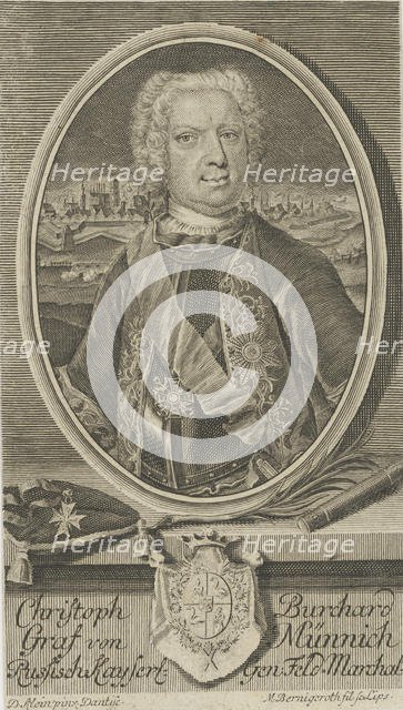 Portrait of Count Burkhard Christoph von Münnich (1683-1767), ca 1730. Creator: Bernigeroth, Martin (1670-1733).