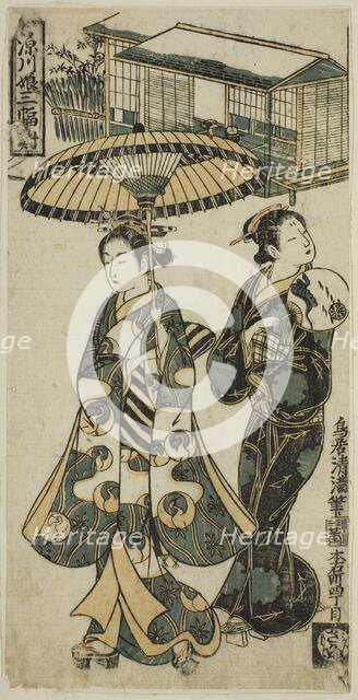 Young Lady and Matron, from "Girls of Fukagawa - A Triptych (Fukagawa musume sanpukutsui)", c.1750s. Creator: Torii Kiyomitsu.