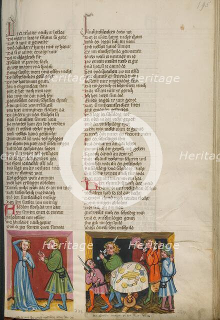 Tamar Complaining to Absalom: Absalom Ordering the Death of Amnon; Weltchronik, about 1400-1410. Creator: Unknown.