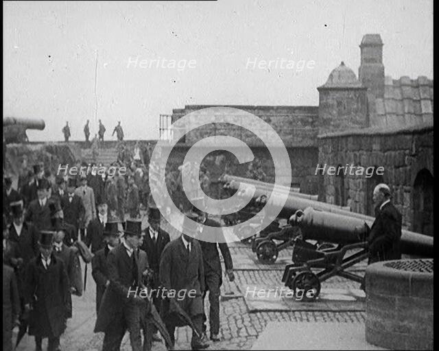 Japanese Dignitaries Walking on the Battlements of Edinburgh Castle, United Kingdom, 1921. Creator: British Pathe Ltd.