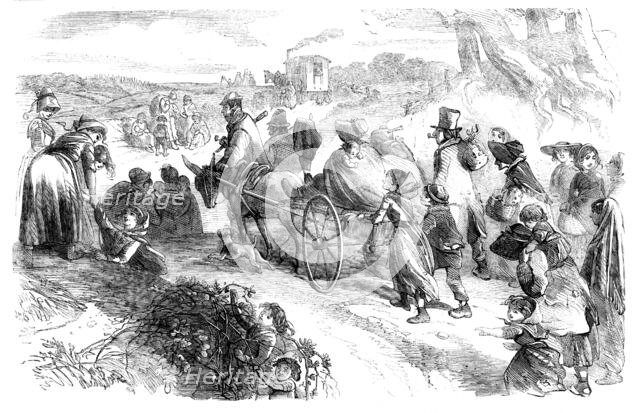 Hop-pickers on the Road - drawn by Phiz, 1858. Creator: Hablot Knight Browne.