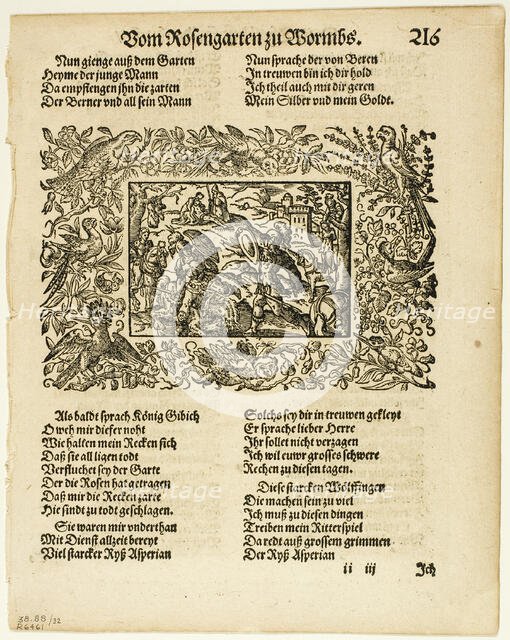 Illustration from Heldenbuch, plate 32 from Woodcuts from Books...1590...assembled 1937. Creators: Virgil Solis, Jost Ammon.