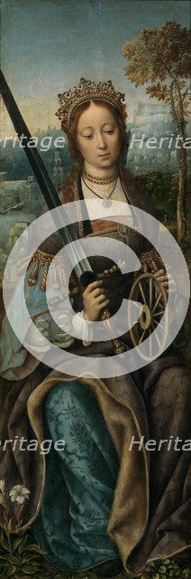 Triptych of the Holy Family with Music Making Angels. Left panel: Saint Catherine, ca 1510-1520. Artist: Master of Frankfurt (1460-ca. 1533)