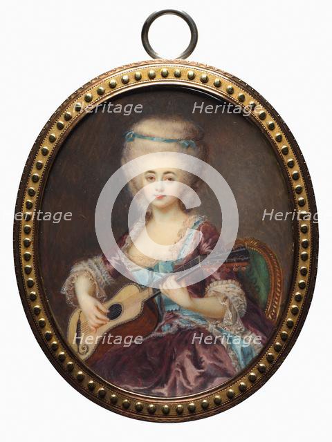 Portrait of a Woman with a Guitar, called Louise DAumont, Mazarin..., late 18th century. Creator: Antoine Vestier (French, 1740-1824).