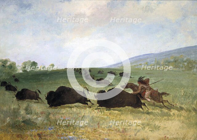 An Osage Indian Lancing a Buffalo, 1846-1848. Creator: George Catlin.