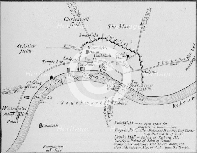 Sketch map of London in the 15th century, 1906. Artist: Unknown.
