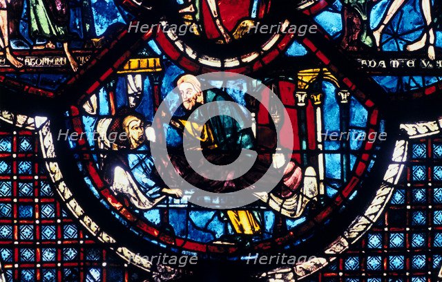 The Good Samaritan cares for the Pilgrim, stained glass, Chartres Cathedral, France, 1205-1215. Artist: Unknown
