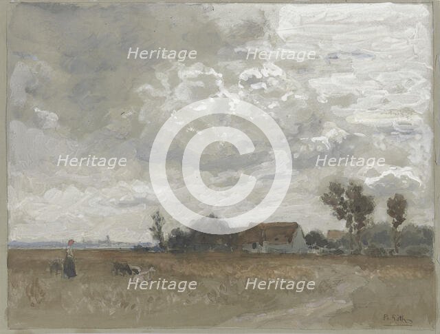 Woman with goats at a farm, late 19th century. Creator: Philipp Röth.