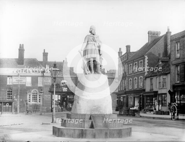 Marble statue depicting Alfred the Great, Market Place, Wantage, Oxfordshire, 1895.  Creator: Henry Taunt.