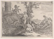 Six nymphs and two putti, from "Bacchanals and Histories", 1744. Creator: Francesco Fontebasso.