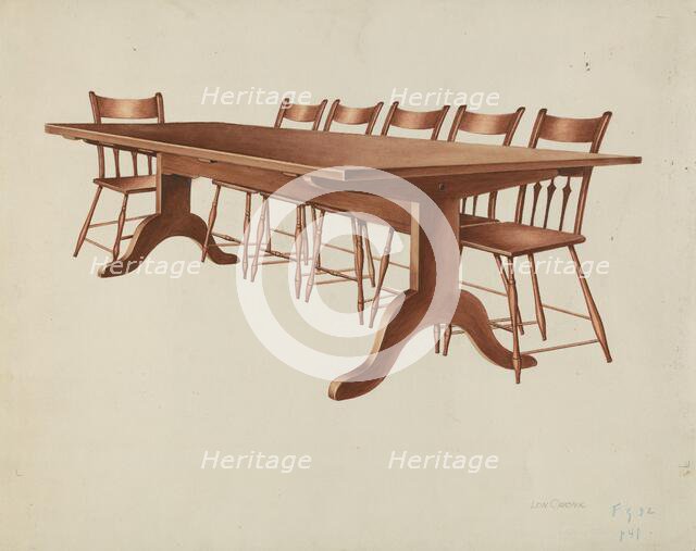 Shaker Table and Chairs, c. 1937. Creator: Lon Cronk.