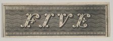Banknote motif: the word FIVE against a rectangle of ornamental lathe work resembli..., ca. 1824-42. Creator: Durand, Perkins & Co.