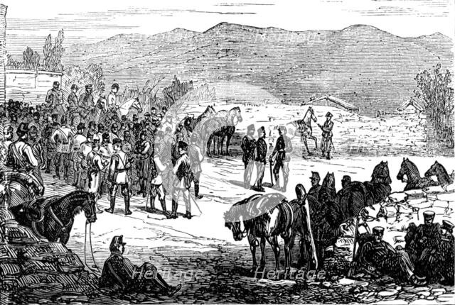 The Civil War in Spain: Serrano and his staff at Montellano, 1874. Creator: Unknown.