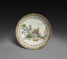 Saucer with Scene in style of Watteau, c. 1750-1760. Creator: Unknown.