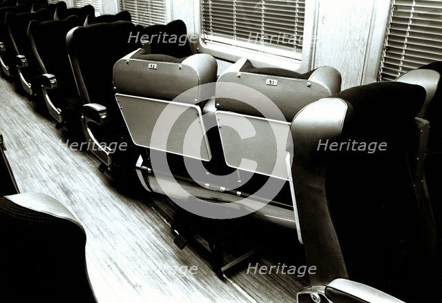 Interior of a passenger car of an automotive train Ter, from the Spanish National Railway Network…
