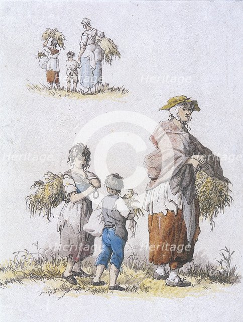 Women and  children gleaning, Provincial Characters, 1802. Artist: William Henry Pyne