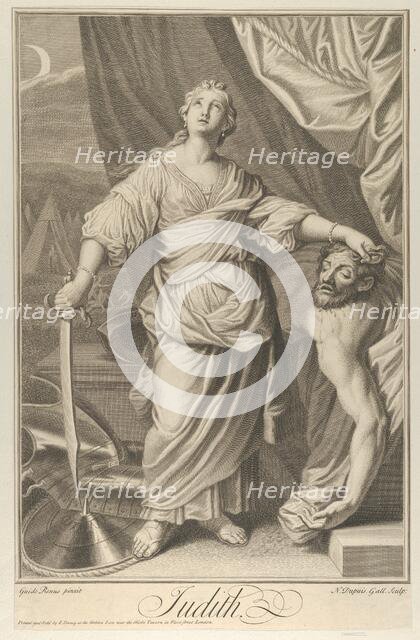 Judith standing and looking up, holding the head of Holofernes in her left hand and..., ca. 1718-61. Creator: Nicolas-Gabriel Dupuis.