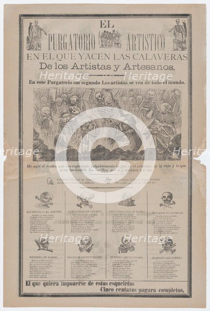 Broadsheet, on recto artist and artisans in hell with objects relating to their p..., ca. 1900-1910. Creator: José Guadalupe Posada.
