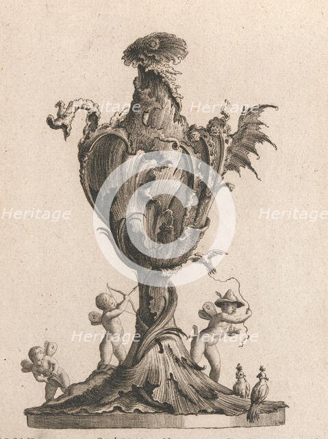 Design for a large Vase or Ewer representing 'Air', Plate 2 from: 'Neu inve..., Printed ca. 1750-56. Creator: Jacob Gottlieb Thelot.