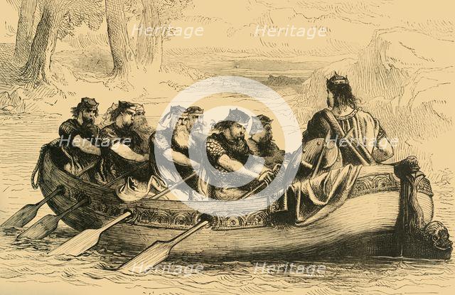 'Edgar the Pacific being rowed down the River Dee by Eight Tributary Princes', c1890. Creator: Unknown.