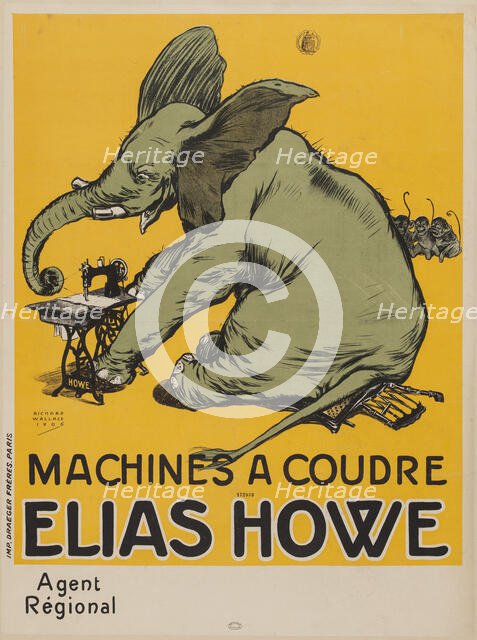 Machine à coudre Elias Howe, 1906. Creator: Wallace, Richard William (1872-1927).