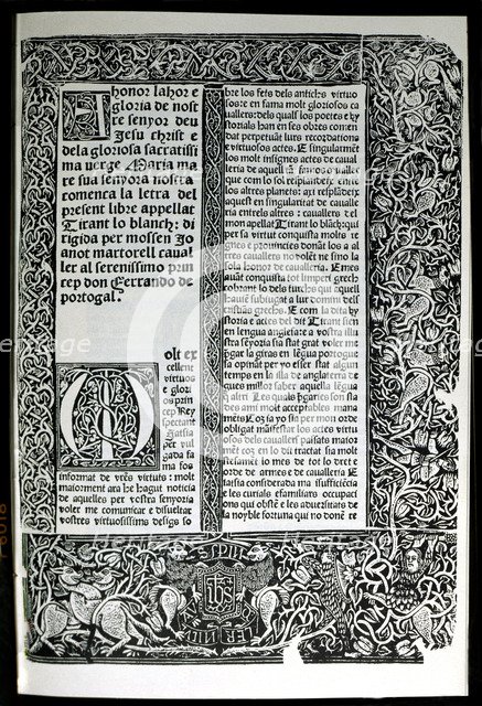 Dedicatory page of this edition of 'Tirant Lo Blanc', by Joanot Martorell, Valencia: Nicolau Spin…