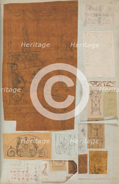 Page from a Scrapbook containing Drawings and Several Prints of Architecture, Int..., ca. 1800-1850. Creators: Workshop of Charles Percier, Workshop of Pierre François Léonard Fontaine.