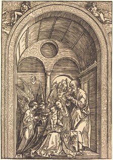 The Holy Family with Two Angels in a Vaulted Hall, c. 1504. Creator: Albrecht Durer.