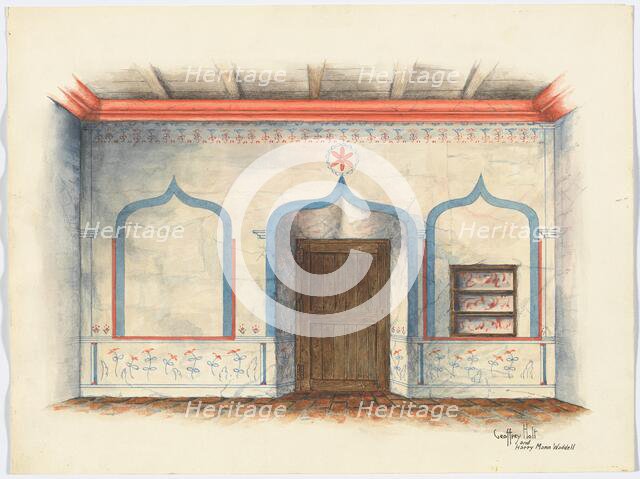 Restoration Drawing: Wall Painting, c. 1939. Creators: Geoffrey Holt, Harry Mann Waddell.