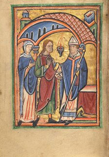 Joachim and Saint Anne before the High Priest; Illustrated Vita Christi..., about 1190-1200. Creator: Unknown.