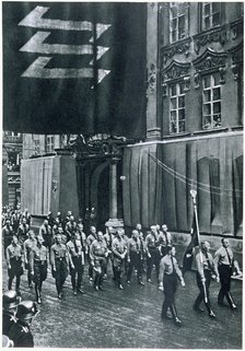 Hitler and Goering leading a rally through Munich on Martyrs' Day, 9th November, 1935. Artist: Unknown