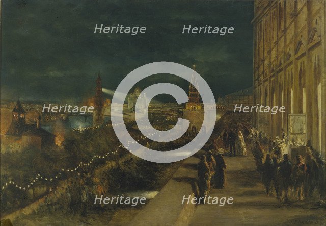 Illumination of Moscow on the occasion of the Coronation of Emperor Alexander III on 15th May 1883. Artist: Makovsky, Nikolai Yegorovich (1842-1886)