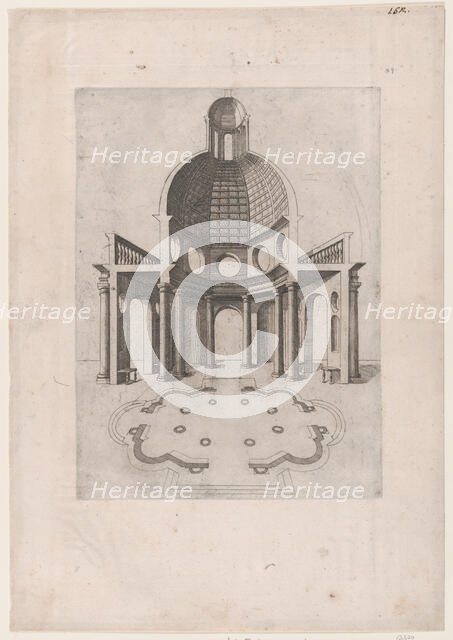 Speculum Romanae Magnificentiae: Interior and ground plan of an octagonal temple, ..., 16th century. Creator: Anon.