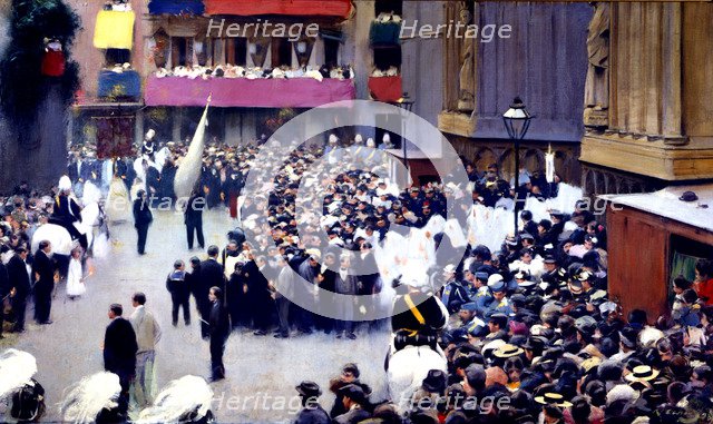 Exit of the procession of Corpus from Santa Maria del Mar, 1907, oil painting by Ramón Casas.