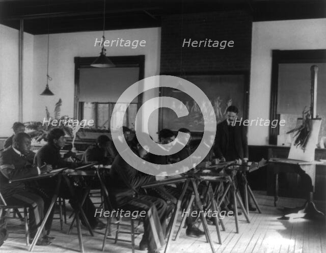 Hampton Institute, Hampton, Va. - nine students and teacher in drawing class, 1899 or 1900. Creator: Frances Benjamin Johnston.