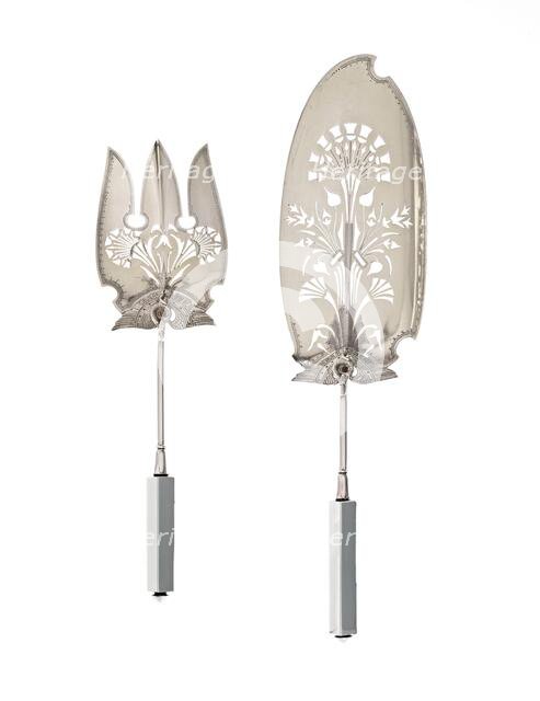 "Isis" pattern fish set, 1871. Creators: George Wilkinson, Gorham Manufacturing Company.