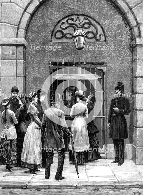 Waiting to see the prisoners: a sketch at Kilmainham Jail, Dublin, 1881. Creator: Unknown.