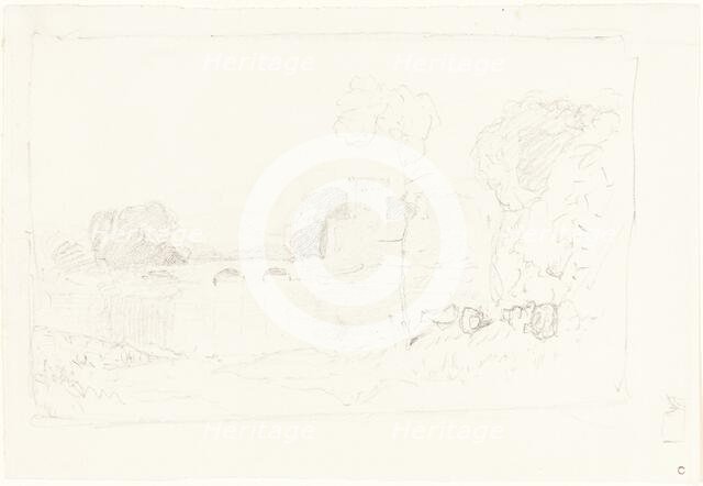 Landscape Sketch with Bridge and Castle. Creator: John Sell Cotman.