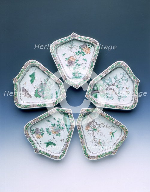 Five dishes of pointed shield shape, Kangxi period, Qing dynasty, China, 1662-1722. Artist: Unknown
