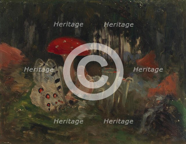The Princess and a Butterfly Underneath a Fly Agaric, sketch for the painitng Farity..., c1895-1896. Creator: Torsten Wasastjerna.