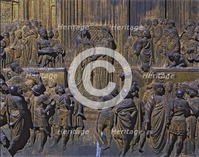  'Meeting between Solomon and the Queen of Sheba', panel of the east door of the Baptistery of Sa…