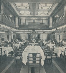 'First-Class Dining Saloon in the Queen of Bermuda', 1937. Artist: Unknown.