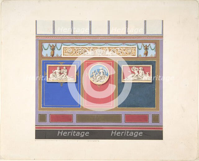 Painted Wall Decor Featuring Three Medallions, 19th century. Creators: Jules-Edmond-Charles Lachaise, Eugène-Pierre Gourdet.