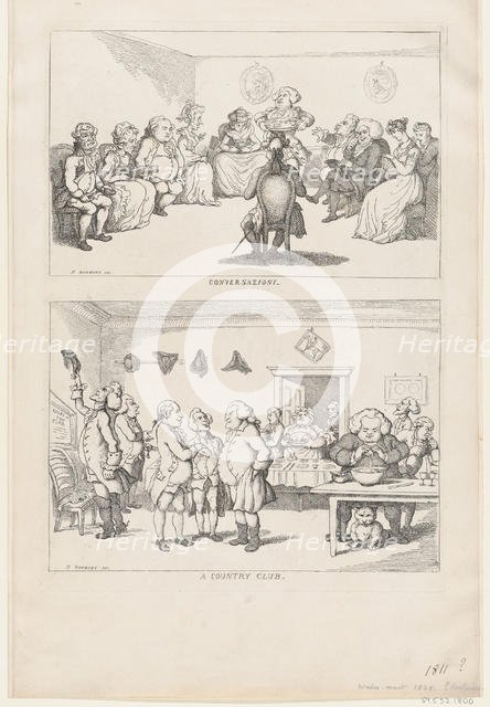 Conversazione, and A Country Club, 1806-11 (?)., 1806-11 (?). Creator: Thomas Rowlandson.